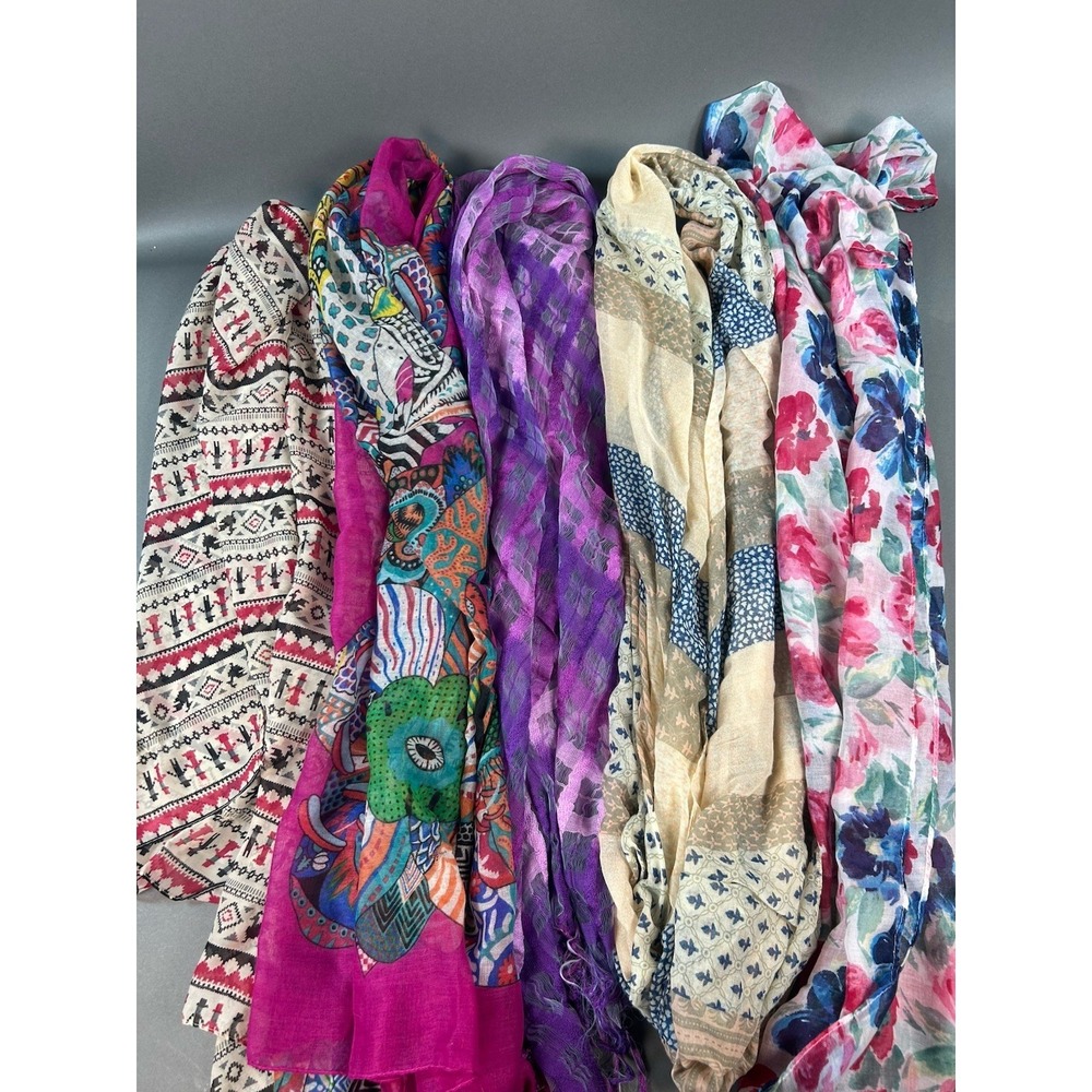 Lot of 5 Women's Fashion Scarves Wraps Floral Infinity Sheer Mixed Colors